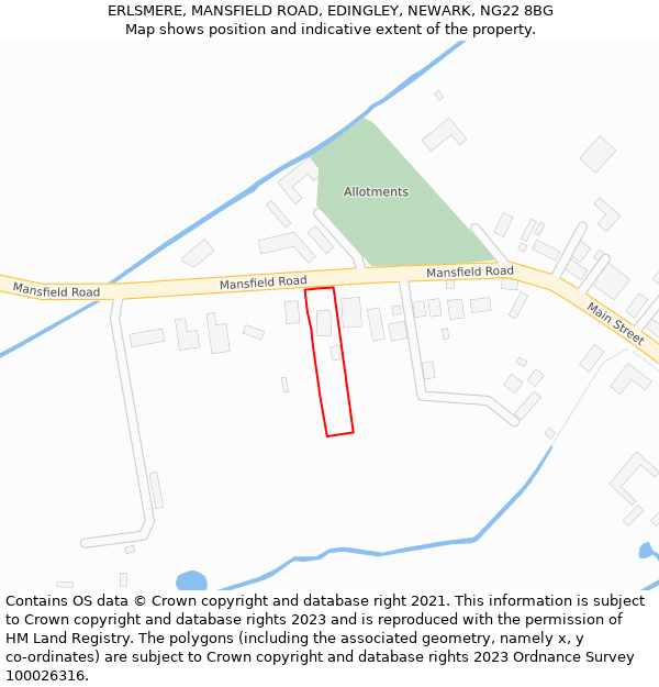 ERLSMERE, MANSFIELD ROAD, EDINGLEY, NEWARK, NG22 8BG: Location map and indicative extent of plot