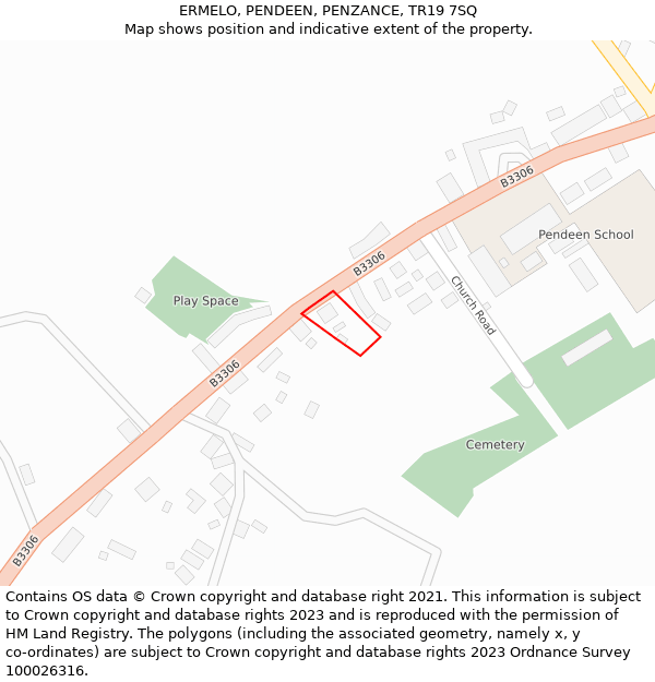 ERMELO, PENDEEN, PENZANCE, TR19 7SQ: Location map and indicative extent of plot