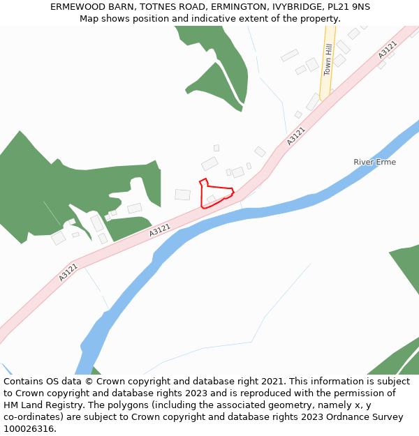 ERMEWOOD BARN, TOTNES ROAD, ERMINGTON, IVYBRIDGE, PL21 9NS: Location map and indicative extent of plot