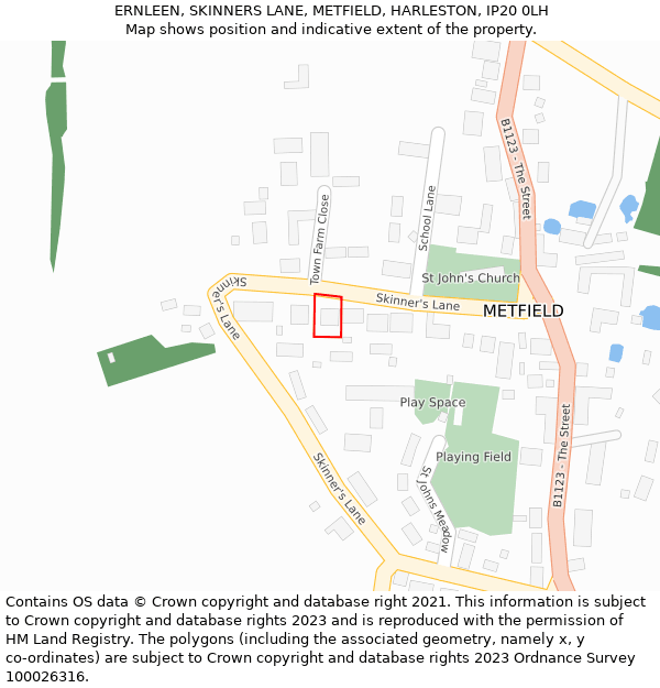 ERNLEEN, SKINNERS LANE, METFIELD, HARLESTON, IP20 0LH: Location map and indicative extent of plot