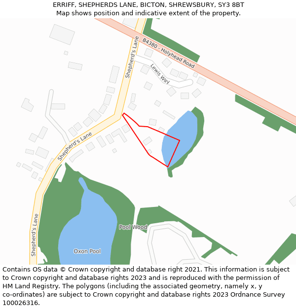 ERRIFF, SHEPHERDS LANE, BICTON, SHREWSBURY, SY3 8BT: Location map and indicative extent of plot