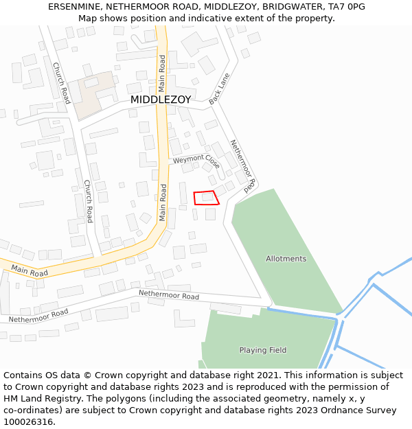 ERSENMINE, NETHERMOOR ROAD, MIDDLEZOY, BRIDGWATER, TA7 0PG: Location map and indicative extent of plot