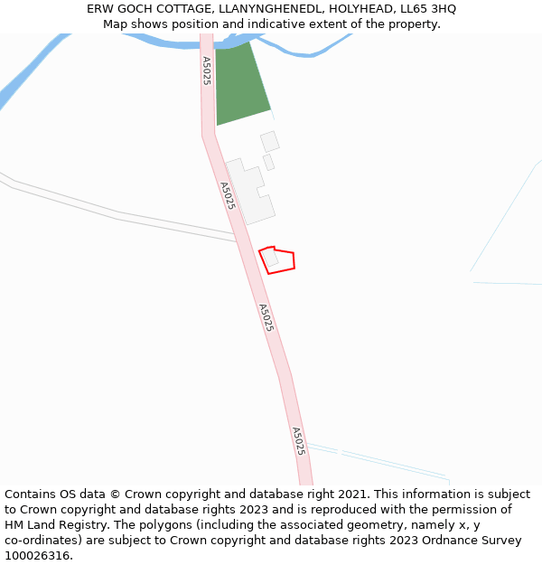 ERW GOCH COTTAGE, LLANYNGHENEDL, HOLYHEAD, LL65 3HQ: Location map and indicative extent of plot