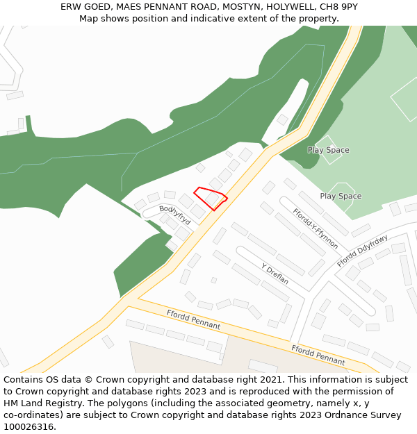 ERW GOED, MAES PENNANT ROAD, MOSTYN, HOLYWELL, CH8 9PY: Location map and indicative extent of plot