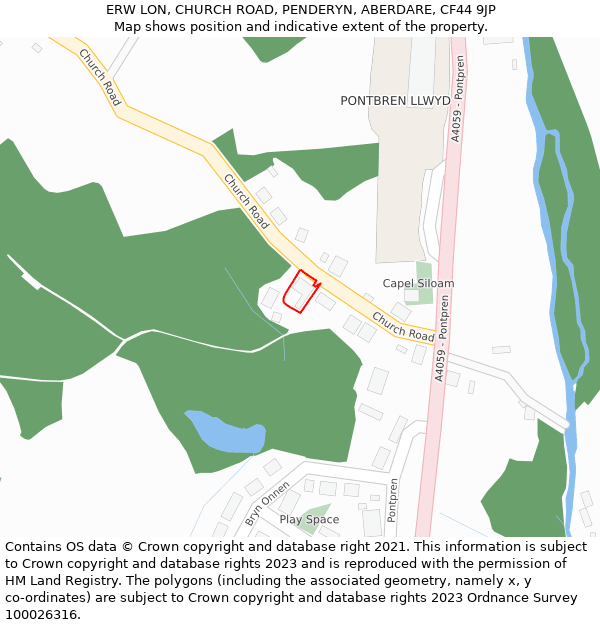ERW LON, CHURCH ROAD, PENDERYN, ABERDARE, CF44 9JP: Location map and indicative extent of plot
