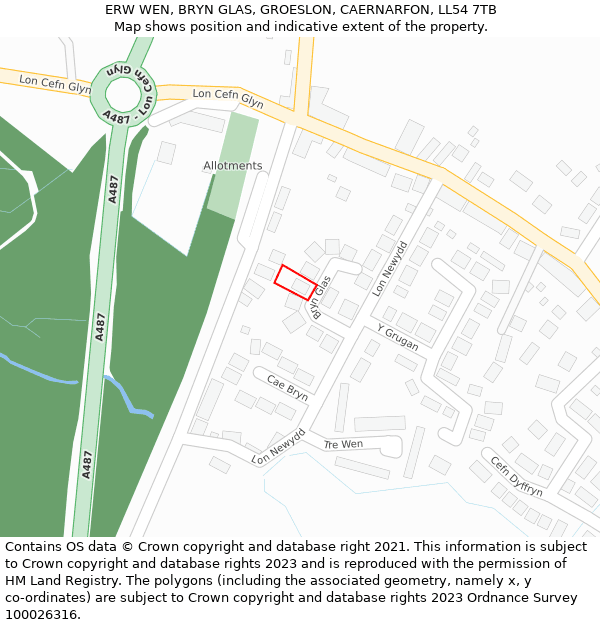 ERW WEN, BRYN GLAS, GROESLON, CAERNARFON, LL54 7TB: Location map and indicative extent of plot