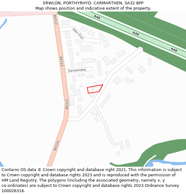 ERWLON, PORTHYRHYD, CARMARTHEN, SA32 8PP: Location map and indicative extent of plot