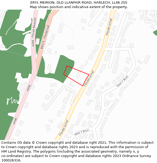 ERYL MEIRION, OLD LLANFAIR ROAD, HARLECH, LL46 2SS: Location map and indicative extent of plot