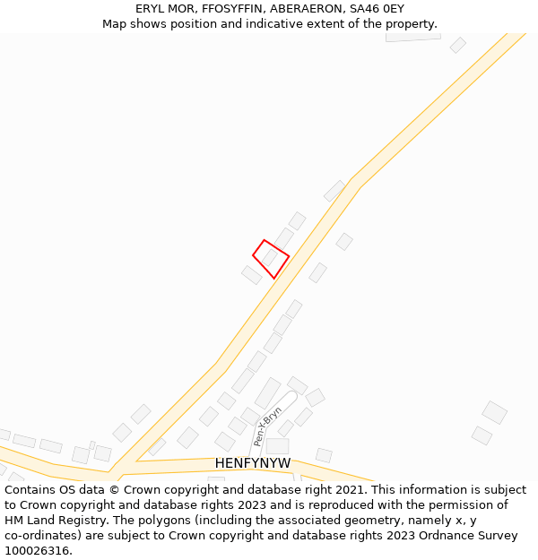 ERYL MOR, FFOSYFFIN, ABERAERON, SA46 0EY: Location map and indicative extent of plot