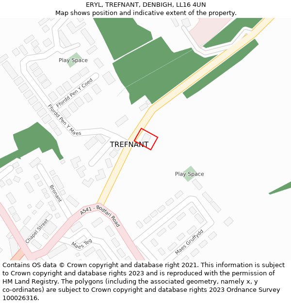 ERYL, TREFNANT, DENBIGH, LL16 4UN: Location map and indicative extent of plot