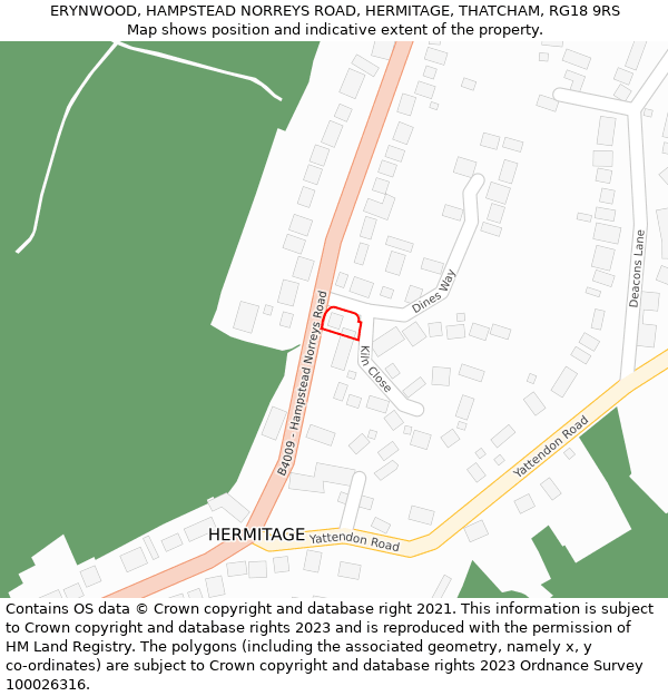 ERYNWOOD, HAMPSTEAD NORREYS ROAD, HERMITAGE, THATCHAM, RG18 9RS: Location map and indicative extent of plot