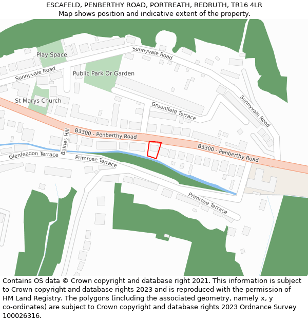 ESCAFELD, PENBERTHY ROAD, PORTREATH, REDRUTH, TR16 4LR: Location map and indicative extent of plot