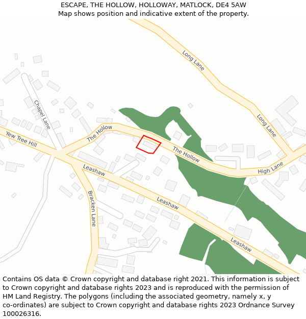 ESCAPE, THE HOLLOW, HOLLOWAY, MATLOCK, DE4 5AW: Location map and indicative extent of plot