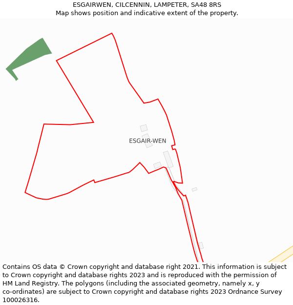 ESGAIRWEN, CILCENNIN, LAMPETER, SA48 8RS: Location map and indicative extent of plot