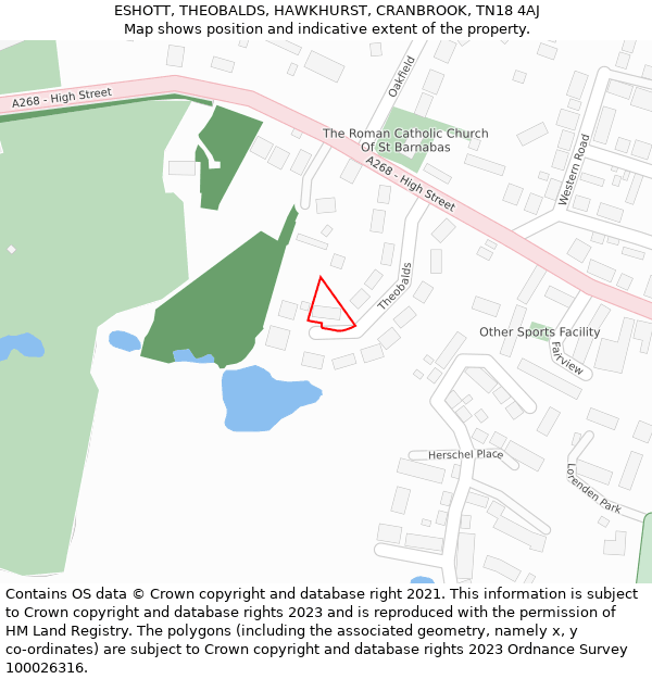 ESHOTT, THEOBALDS, HAWKHURST, CRANBROOK, TN18 4AJ: Location map and indicative extent of plot