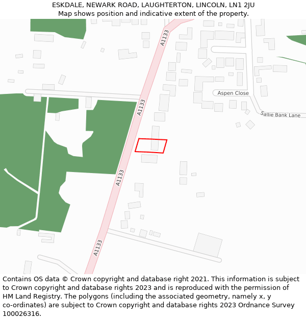 ESKDALE, NEWARK ROAD, LAUGHTERTON, LINCOLN, LN1 2JU: Location map and indicative extent of plot