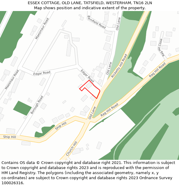 ESSEX COTTAGE, OLD LANE, TATSFIELD, WESTERHAM, TN16 2LN: Location map and indicative extent of plot