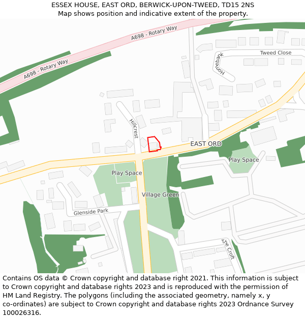 ESSEX HOUSE, EAST ORD, BERWICK-UPON-TWEED, TD15 2NS: Location map and indicative extent of plot