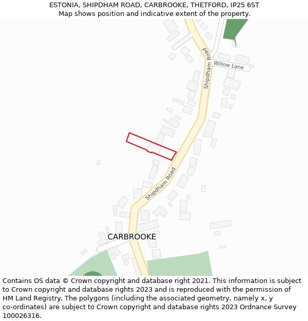 ESTONIA, SHIPDHAM ROAD, CARBROOKE, THETFORD, IP25 6ST: Location map and indicative extent of plot