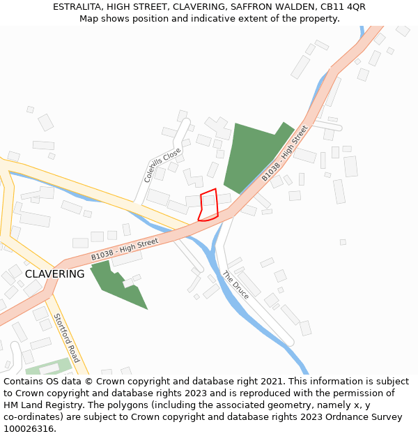 ESTRALITA, HIGH STREET, CLAVERING, SAFFRON WALDEN, CB11 4QR: Location map and indicative extent of plot