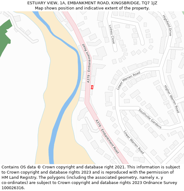 ESTUARY VIEW, 1A, EMBANKMENT ROAD, KINGSBRIDGE, TQ7 1JZ: Location map and indicative extent of plot