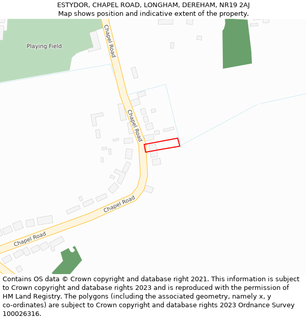 ESTYDOR, CHAPEL ROAD, LONGHAM, DEREHAM, NR19 2AJ: Location map and indicative extent of plot