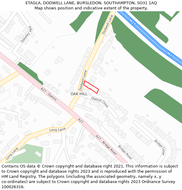 ETAGLA, DODWELL LANE, BURSLEDON, SOUTHAMPTON, SO31 1AQ: Location map and indicative extent of plot