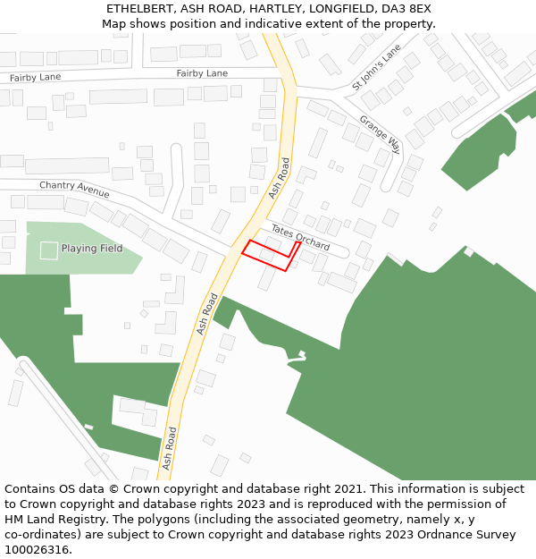 ETHELBERT, ASH ROAD, HARTLEY, LONGFIELD, DA3 8EX: Location map and indicative extent of plot