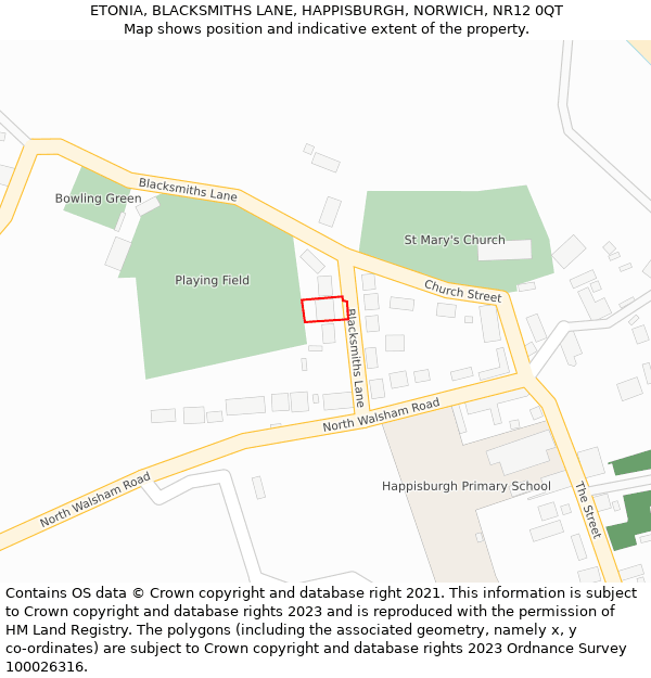 ETONIA, BLACKSMITHS LANE, HAPPISBURGH, NORWICH, NR12 0QT: Location map and indicative extent of plot