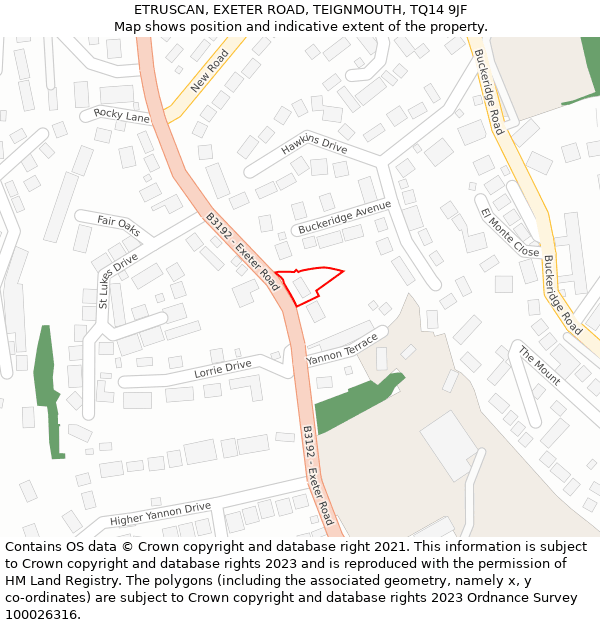 ETRUSCAN, EXETER ROAD, TEIGNMOUTH, TQ14 9JF: Location map and indicative extent of plot
