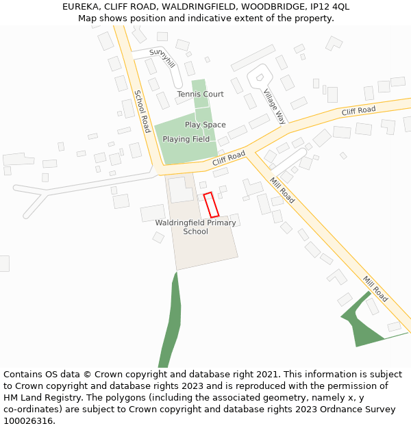 EUREKA, CLIFF ROAD, WALDRINGFIELD, WOODBRIDGE, IP12 4QL: Location map and indicative extent of plot