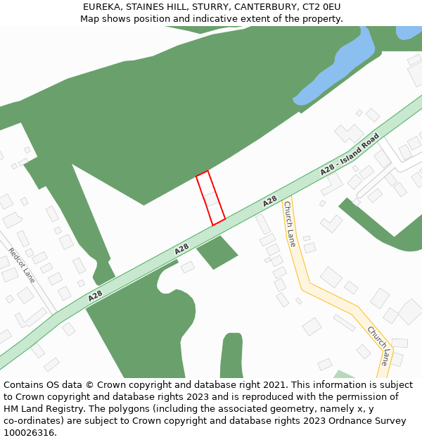 EUREKA, STAINES HILL, STURRY, CANTERBURY, CT2 0EU: Location map and indicative extent of plot