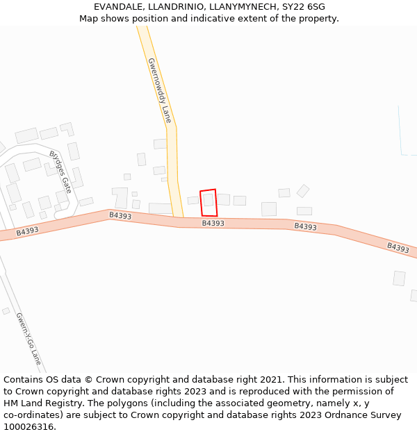 EVANDALE, LLANDRINIO, LLANYMYNECH, SY22 6SG: Location map and indicative extent of plot