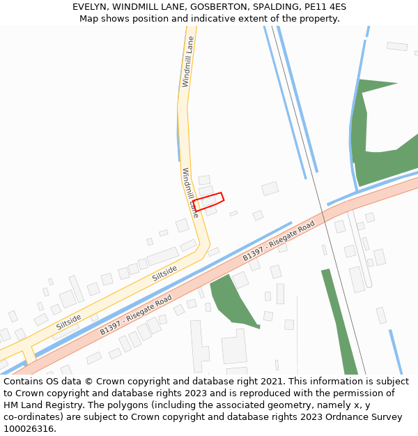 EVELYN, WINDMILL LANE, GOSBERTON, SPALDING, PE11 4ES: Location map and indicative extent of plot