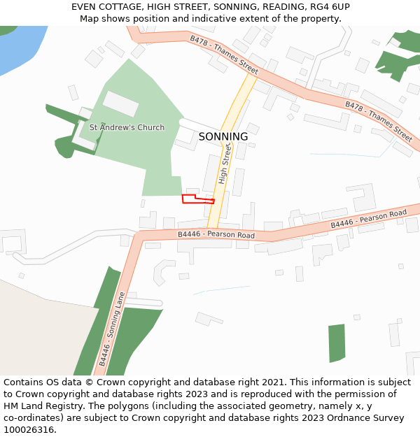 EVEN COTTAGE, HIGH STREET, SONNING, READING, RG4 6UP: Location map and indicative extent of plot