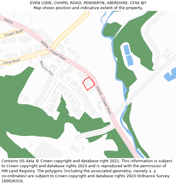 EVEN LODE, CHAPEL ROAD, PENDERYN, ABERDARE, CF44 9JY: Location map and indicative extent of plot