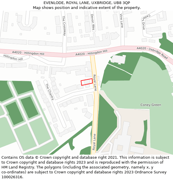 EVENLODE, ROYAL LANE, UXBRIDGE, UB8 3QP: Location map and indicative extent of plot