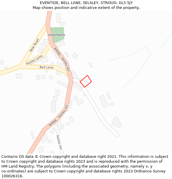 EVENTIDE, BELL LANE, SELSLEY, STROUD, GL5 5JY: Location map and indicative extent of plot