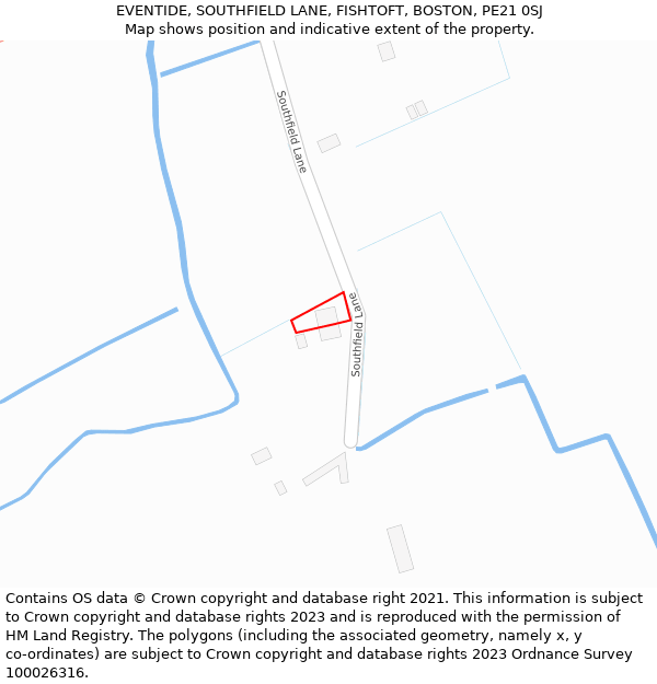 EVENTIDE, SOUTHFIELD LANE, FISHTOFT, BOSTON, PE21 0SJ: Location map and indicative extent of plot