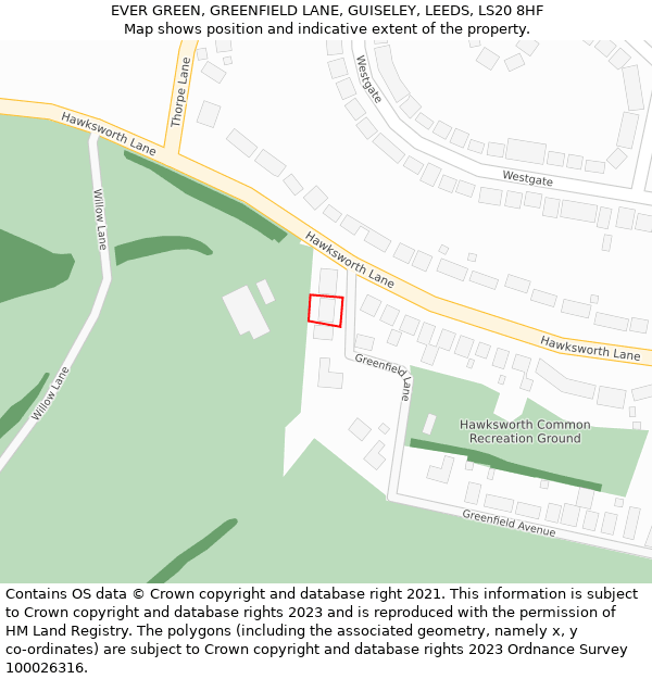 EVER GREEN, GREENFIELD LANE, GUISELEY, LEEDS, LS20 8HF: Location map and indicative extent of plot