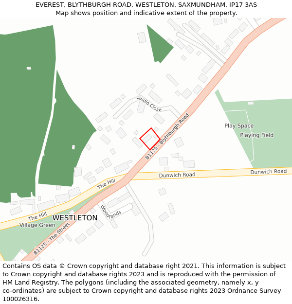 EVEREST, BLYTHBURGH ROAD, WESTLETON, SAXMUNDHAM, IP17 3AS: Location map and indicative extent of plot