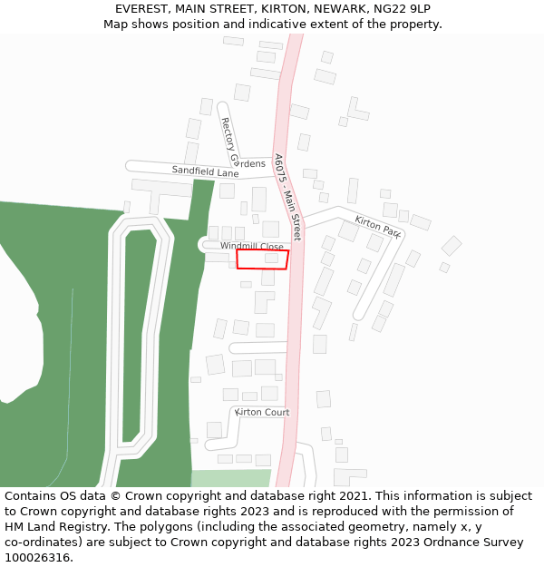 EVEREST, MAIN STREET, KIRTON, NEWARK, NG22 9LP: Location map and indicative extent of plot