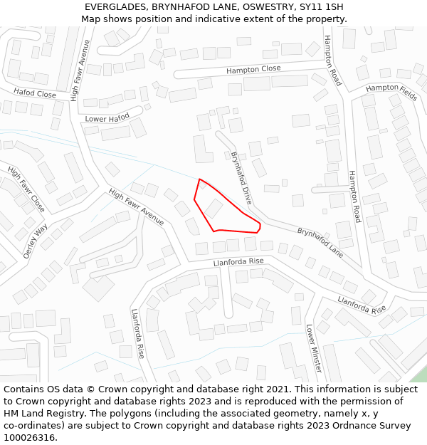 EVERGLADES, BRYNHAFOD LANE, OSWESTRY, SY11 1SH: Location map and indicative extent of plot