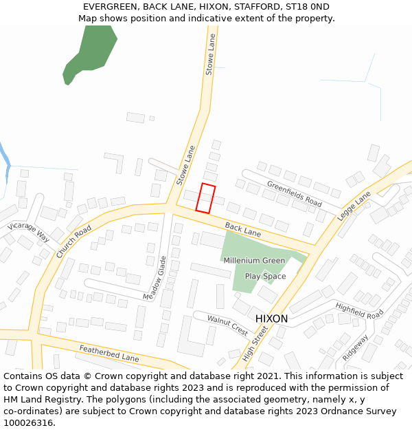 EVERGREEN, BACK LANE, HIXON, STAFFORD, ST18 0ND: Location map and indicative extent of plot