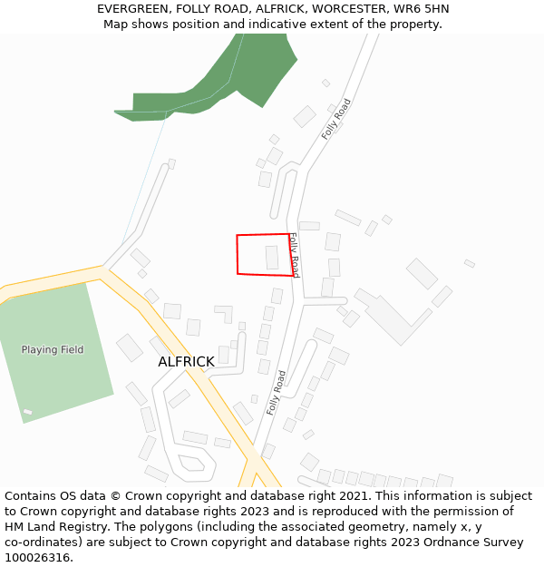 EVERGREEN, FOLLY ROAD, ALFRICK, WORCESTER, WR6 5HN: Location map and indicative extent of plot