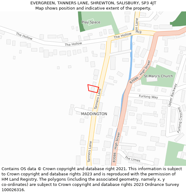 EVERGREEN, TANNERS LANE, SHREWTON, SALISBURY, SP3 4JT: Location map and indicative extent of plot