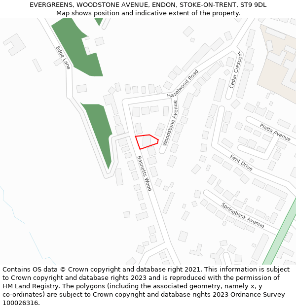 EVERGREENS, WOODSTONE AVENUE, ENDON, STOKE-ON-TRENT, ST9 9DL: Location map and indicative extent of plot