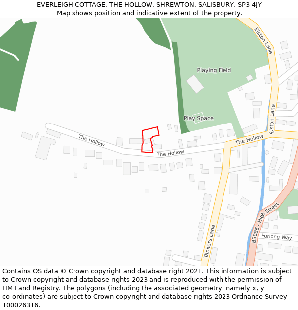 EVERLEIGH COTTAGE, THE HOLLOW, SHREWTON, SALISBURY, SP3 4JY: Location map and indicative extent of plot