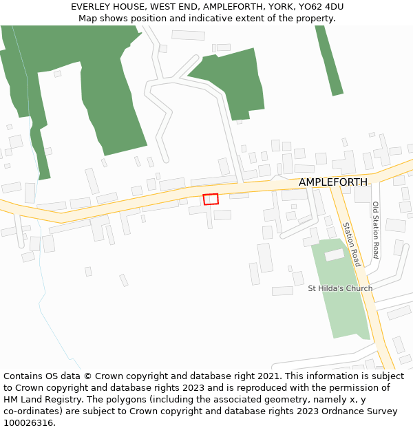EVERLEY HOUSE, WEST END, AMPLEFORTH, YORK, YO62 4DU: Location map and indicative extent of plot