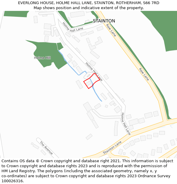 EVERLONG HOUSE, HOLME HALL LANE, STAINTON, ROTHERHAM, S66 7RD: Location map and indicative extent of plot